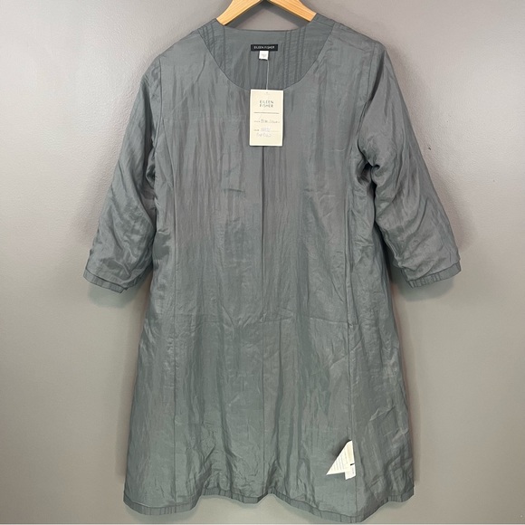 NWT Eileen Fisher Silver Grey 100% Silk Embroidered Open Jacket Size Small - Picture 10 of 16